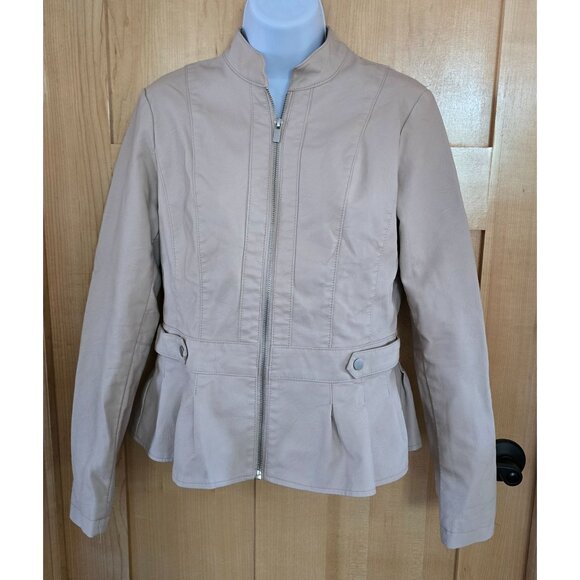 Baccini Womens Beige Peplum Jacket Small Zip Up Casual Chic coquette office wear - Picture 8 of 9